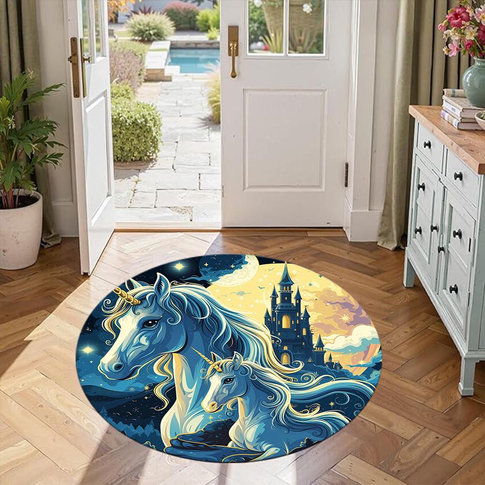 Unicorn Round Area Rug Suitable for Game Room Hallway Balcony Decorate room Antislip Round Carpet Decorate Offices Best for Christmas