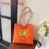Canvas Bag For Women With Cartoon Embroidery Small Handheld Purse For Daily Use