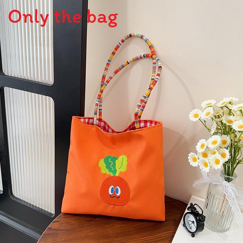 Canvas Bag For Women With Cartoon Embroidery Small Handheld Purse For Daily Use