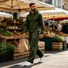Men's Warm Lined Hoodie and Wide Leg Cargo Pants Set, Casual Relaxed Fit for Outdoor Sports