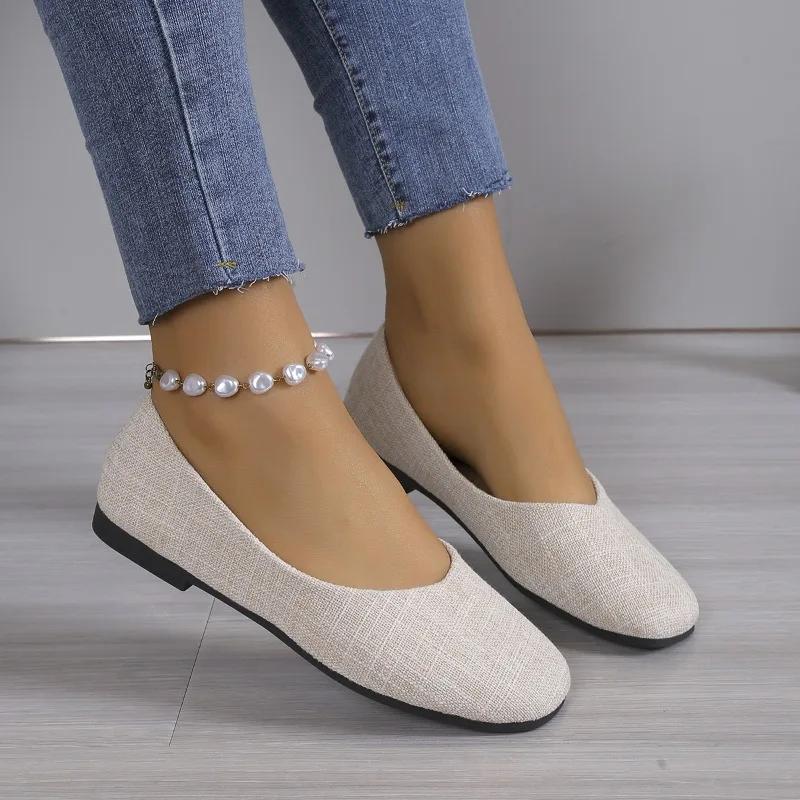 Fashion Spring and Autumn New  Flat Shoes for Women Outwear Solid Color Oversized Shallow Cut Shoes Simple Knitted Comfort Footwear
