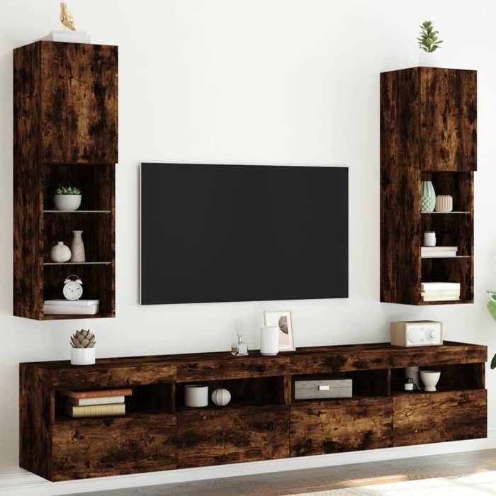 VidaXL Meubles TV avec Lumières LED 2 pcs, Armoires de Télévision Murales, Meubles Télé avec Rangement Salon Salle de 837024