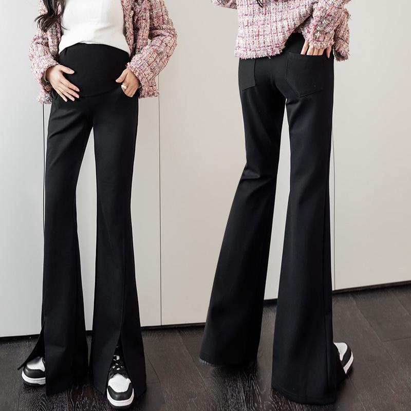 High-Waisted Maternity Flare Pants - Trendy, Loose, Split Wide-Leg Design for Comfortable Fit