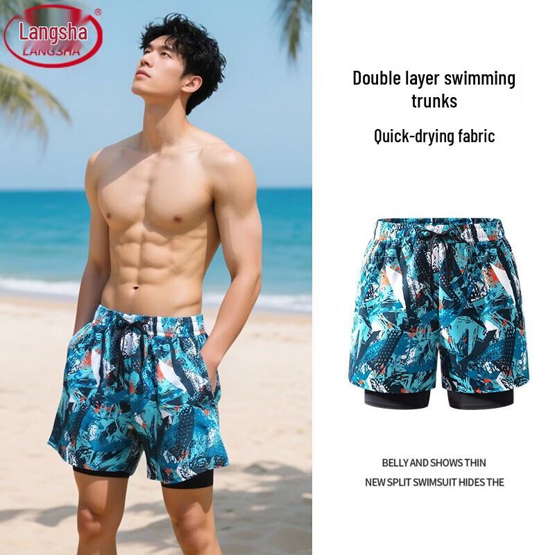 LangSha Men s Printed Faux Two-Piece Quick-Dry Swim Shorts 3XL