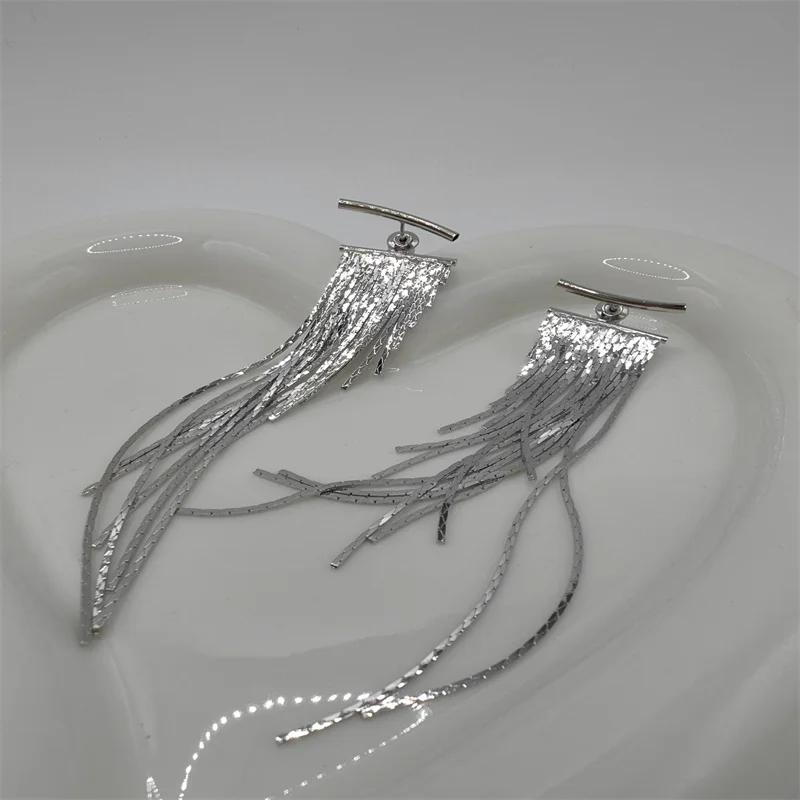 High-end Light Luxury Women's Earrings Fashion Trend Long Tassel Niche Design Oblique Wave Party Luxury
