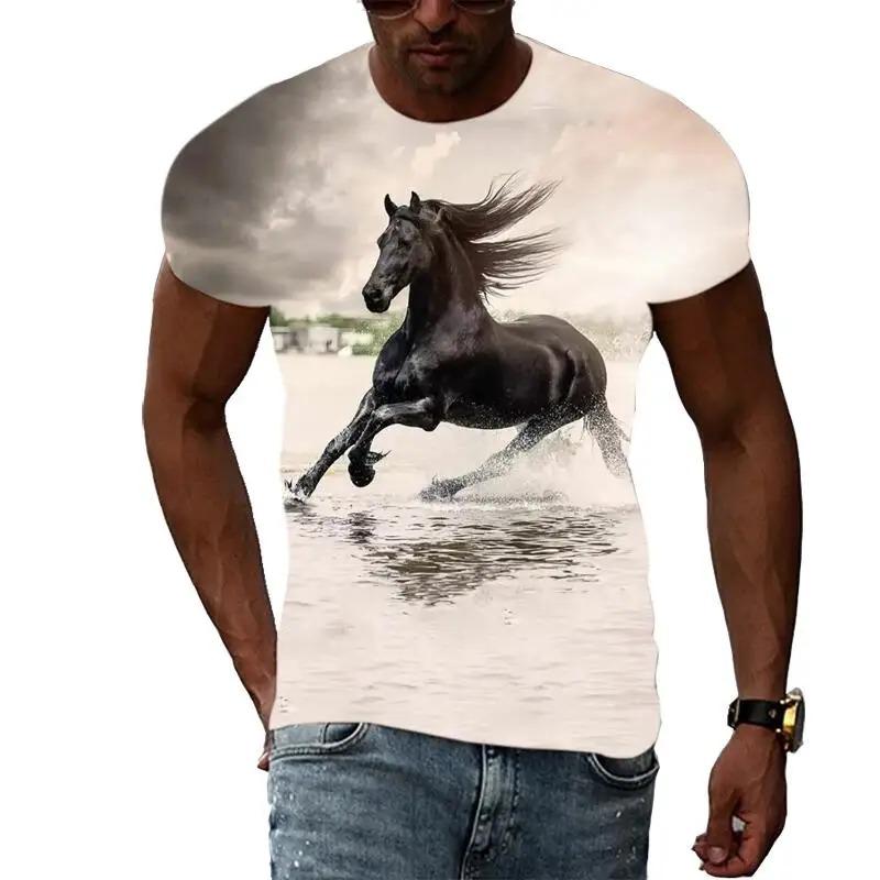 New Fashion Horse Pattern 3D Printed Men's Hip Hop Personalized Round Neck Short sleeved T-shirt