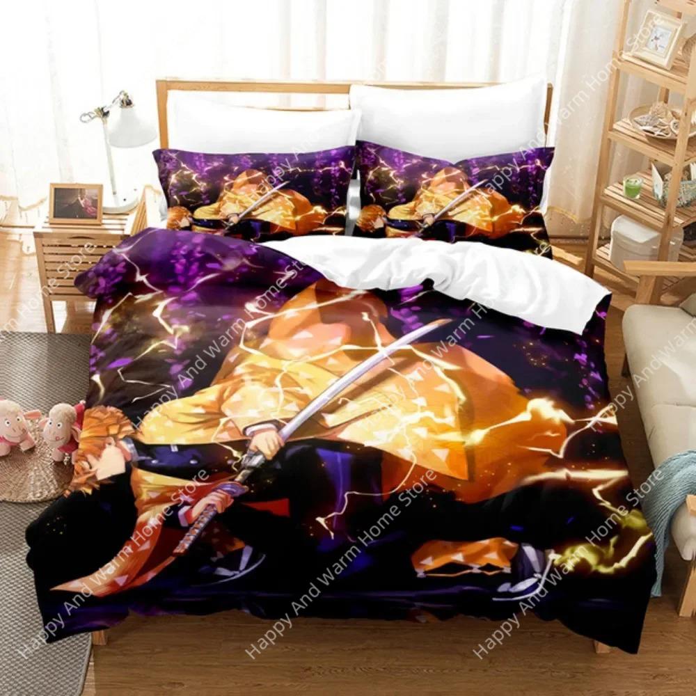 Doppel Einzel Queen King Vollgröße Bettbezug Kamado Nezuko Bettwäsche Sets Anime Demon Slayer Tagesdecke Für Teenager Mädchen Mode