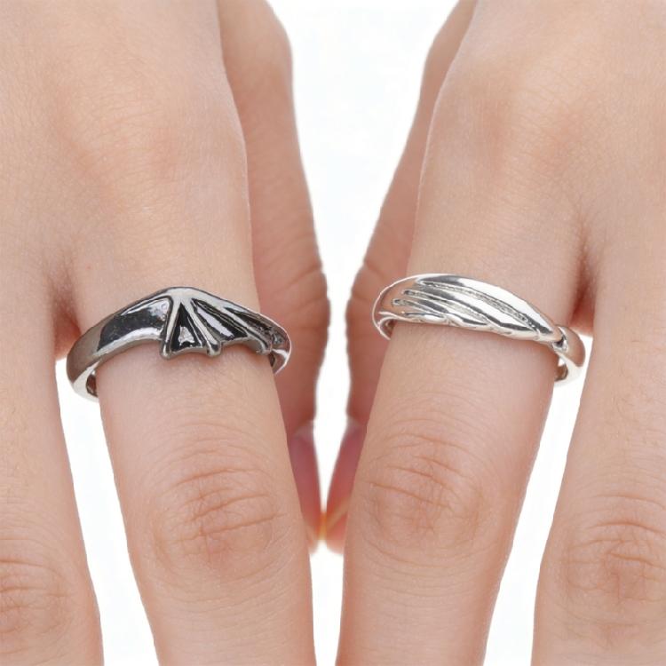 2Pieces Personality Angel Devil Wings Open Ring for Men Women Adjustable Gift