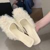 Korean Version of Lace Princess Shoes, Mesh Yarn, Breathable Square Head Low-heeled Shoes, Wearing Bag Head and Half Slippers, Lazy Dragging Fair