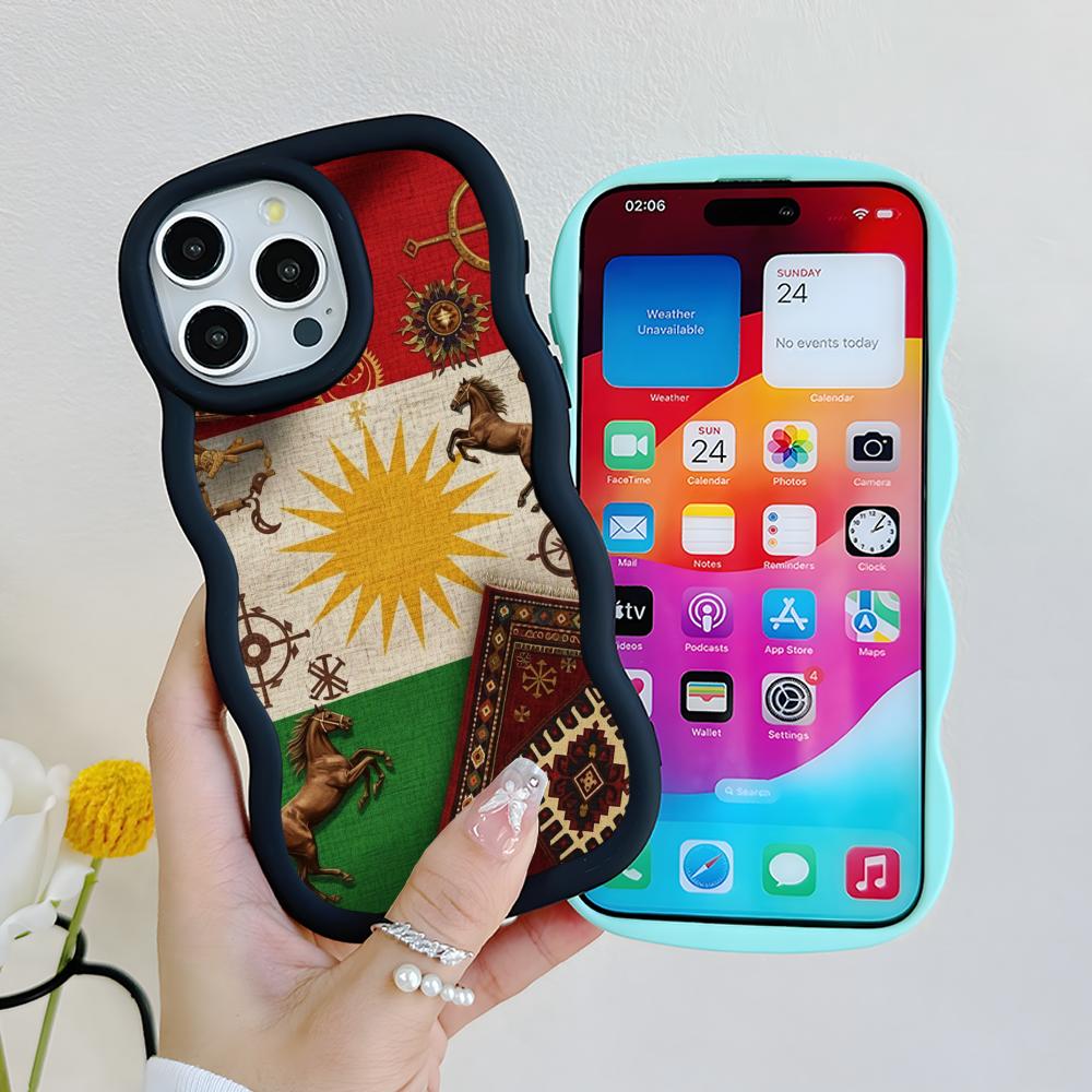 Kurdistan Flag Wavy Edge TPU Mobile Phone Case for iPhone 17 16 15 14 13 12 11 Air Pro Max Plus Colorful Cover