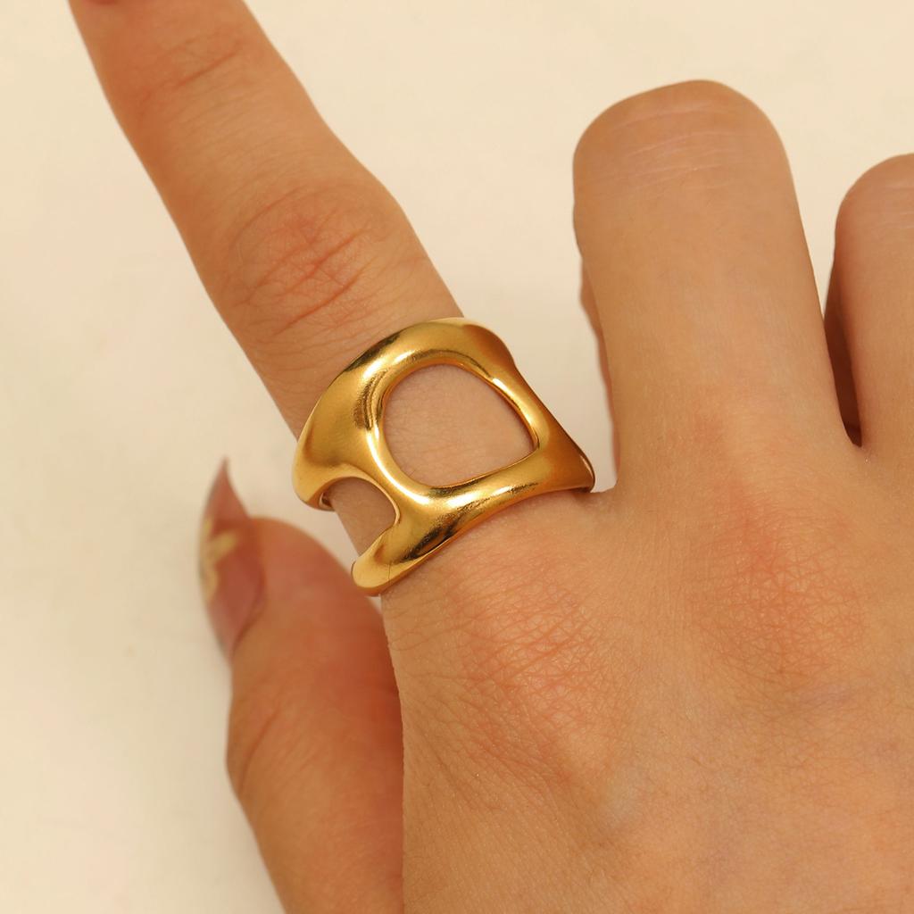 2026 Stil 18k Echtgold Edelstahlring Französischer leichter Luxusstil Wassertropfen glänzend Gold offener Ring Schmuck Frauen