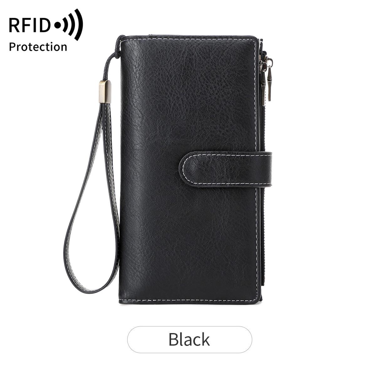 Simple Women s Wallet RFID Double Zipper Long Wallet Large Capacity Trifold Credit Card/Card Holder Women s Wristlet Wallet