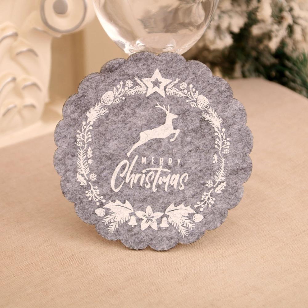 10pcs Red Grey Christmas Felt Coasters Non-Slip Merry Christmas Decoration  New Year Gifts