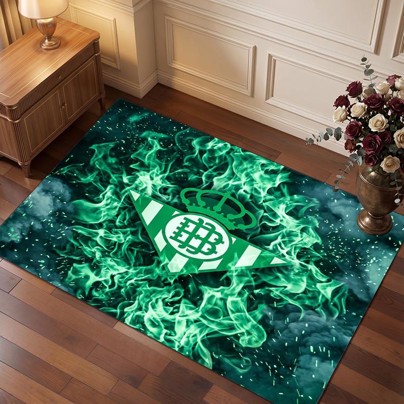 Real Betis Fußball Druck Kristall Samt Teppich, Bequemer Wasserabsorbierender Rutschfester Indoor Boden Teppich
