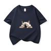 Kids Cotton T Shirt Peeking Cat Graphic Print Crew Neck Short Sleeve Tee Casual Breathable Boys Girls Summer Tops
