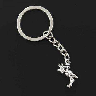 Nieuwe Mode Heren 30mm Sleutelhanger DIY Metalen Houder Ketting Vintage Ooievaar Baby Vogel 23x18mm Zilverkleurige Hanger Cadeau