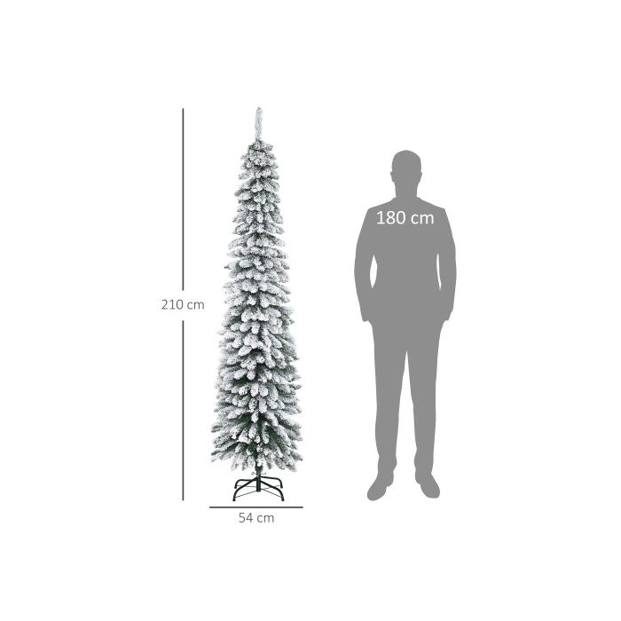 HOMCOM Sapin De Noël Artificiel, Enneigé, Design Étroit, Ignifuge, 210 Cm, Vert/blanc