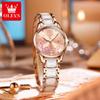 OLEVS Brands Fashion Rhinestone Quartz Watch for Women Luxury Ceramic Strap Waterproof Calendar Ladies Wirstwatch Reloj Mujer