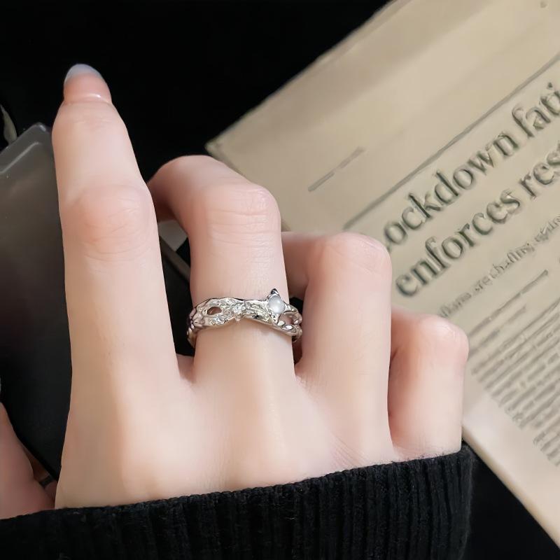 Серия Опал Розовое Открытое Кольцо Премиум Холодный Ветер Складки Неправильное Кольцо Женское Adjustable opening