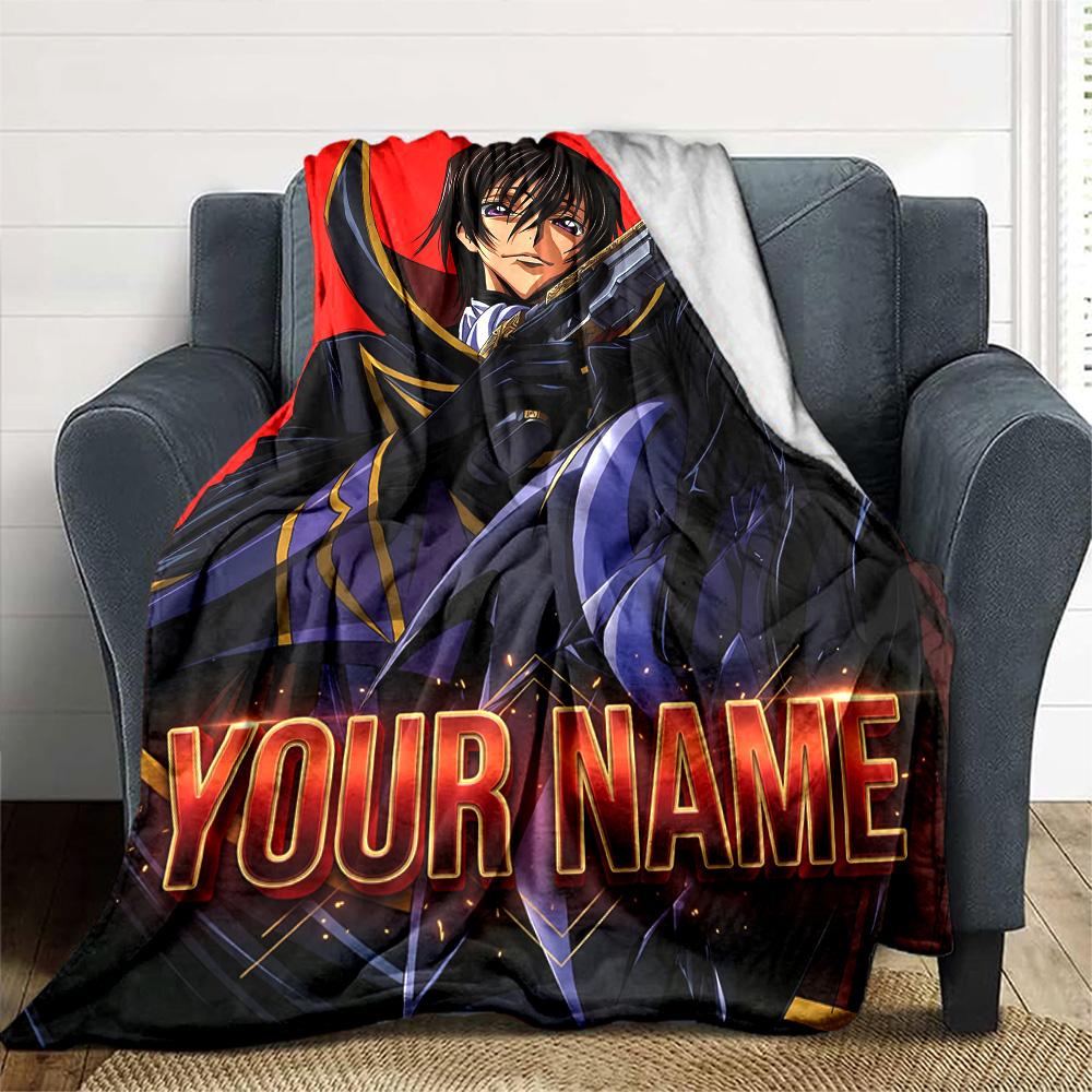 1pc Code Geass Blanket with Custom Name, Gift, for Men and Women, Soft Blanket, Good for Sofa Bed Couch Travel, Lightweight Flannel Blanket