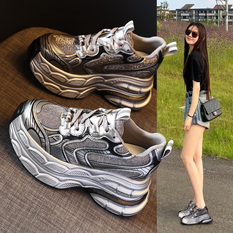 TW1279-2 Women's Thick Sole Rhinestone Dad Shoes - 2024 Versatile Autumn Fashion