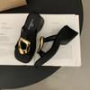 Fashion Women's Summer Fashion Open-Toe Platform Slippers Casual Metal Decoration Thick Bottom Slides for Ladies