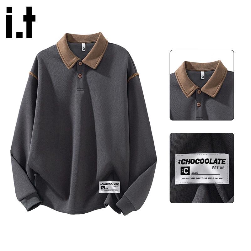 Men s Patchwork Polo Collar Sweatshirt M
