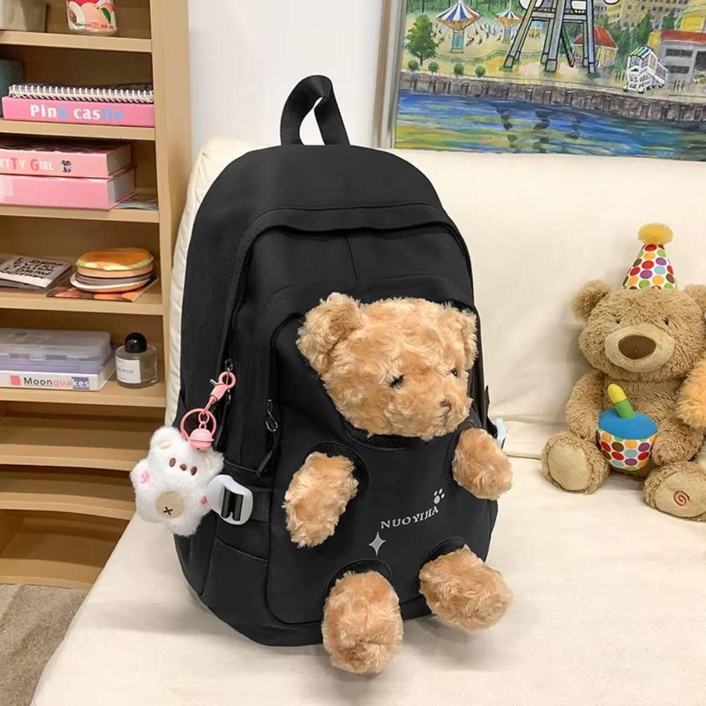 Cute Plush Bear Backpack Bear Doll Cute Schoolbag Cute Student School Bag Outdoor Use