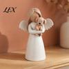 Cute Angel Statues for Living Room Holding Puppy Figurine, Dog Resin Statue Home Decorative Accents Entrance Desk Decor, Handcrafted Wood Carving