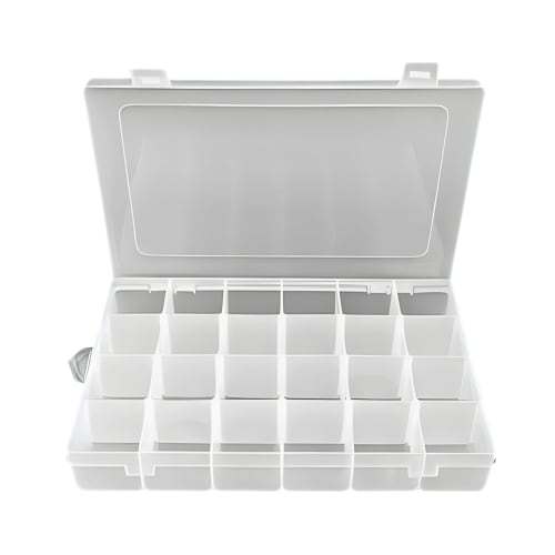 Charmoon Parts Box with 24 Clear Compartments and Removable Dividers for Small Items, Parts, and Tools