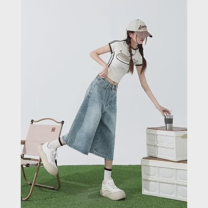 Women's Black Washed High Waist Wide Leg Denim Shorts - Summer Trend