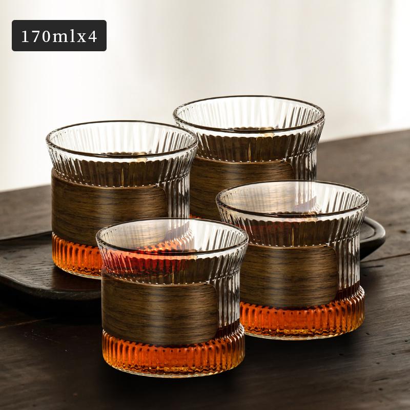 Hammer Patterned Glass Cup For Coffee Wood Ring Tea Cup Master Cups Small Kung Fu Set Tea Drinking Coffee Tea Mug