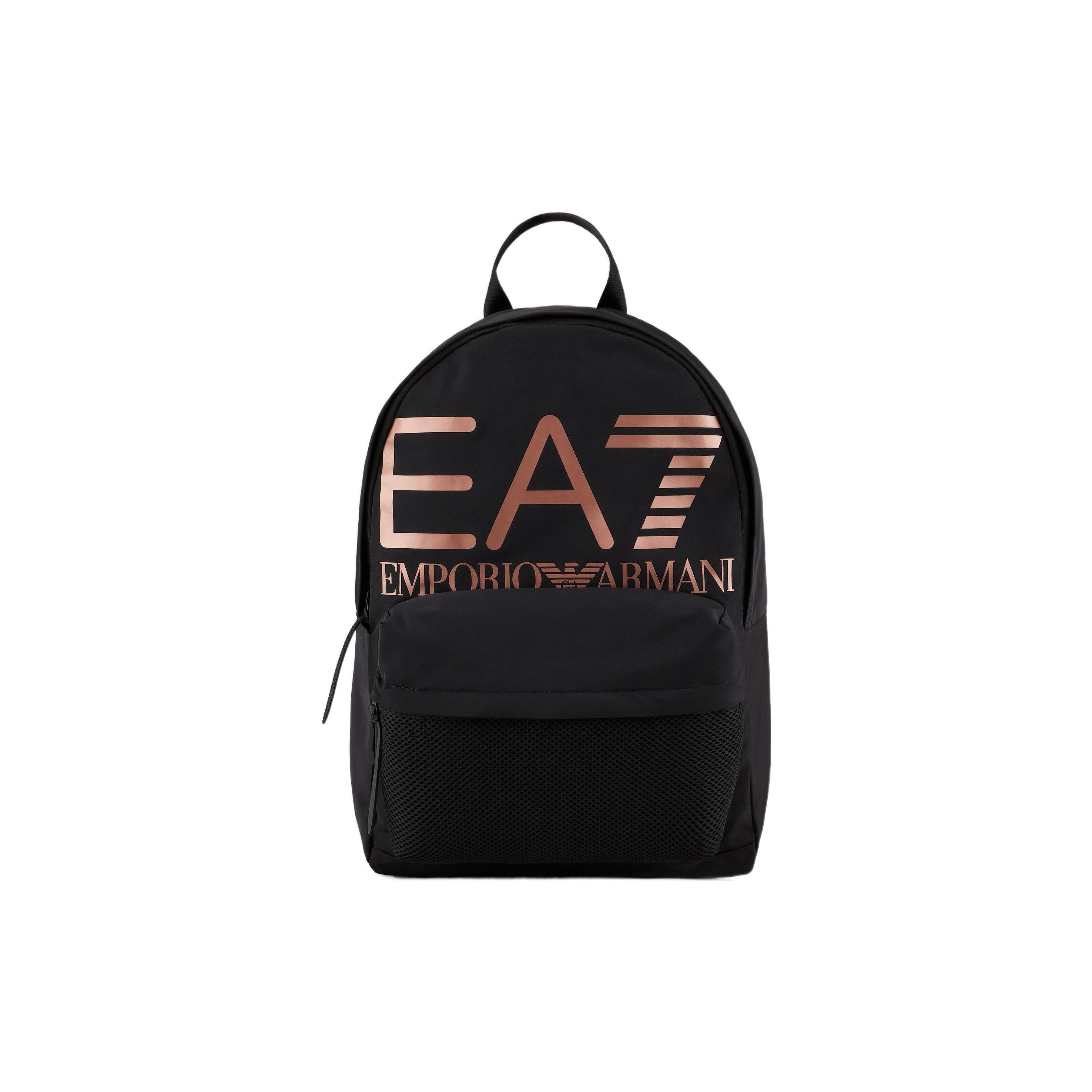 Emporio Armani Solid Color Large Logo Print Zipper Closure Large Capacity Backpack Unisex Backpack Black 245063-2F909-26321 Black