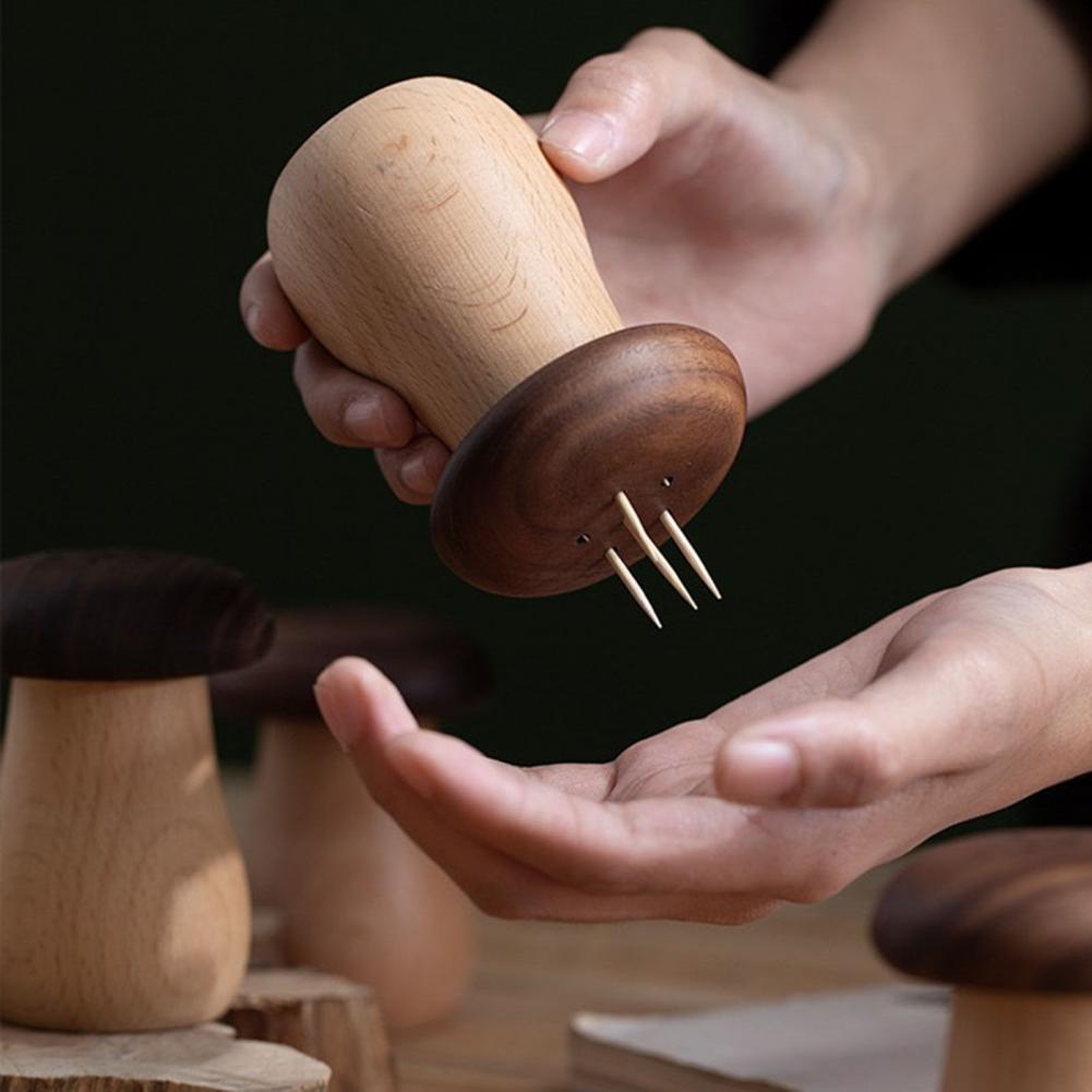 Wooden Toothpick Box Wooden Mushroom Toothpick Holder Box Farmhouse Rustic Toothpick Dispenser Home Office Restaurant Desktop