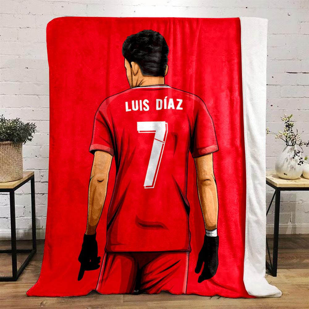 A player in a red jersey with "Luis Díaz" and the number 7 on the back. for all seasons blanket lunch break throw gift