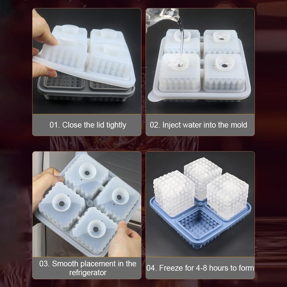 Silicone Whiskey  Ice Cube Maker Tray with Lid Household DIY Ice Mold  Kitchen Bar Accessories  for Cooling Drinking