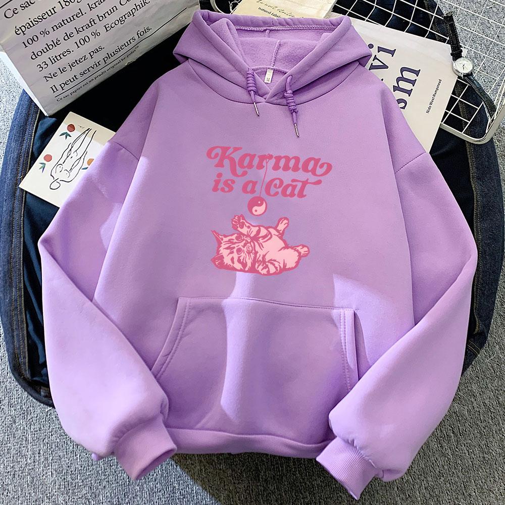 Karma Is A Cat Hoodie Cartoon Print Harajuku Kawaii Sweatshirt With Hooded Comfortable Cute Clothes Moletom Comic Soft Pullovers
