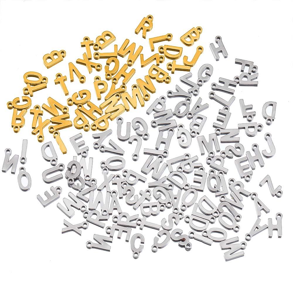 50pcs Mini A to Z Initial Charms Random Alphabet Pendants Stainless Steel Letter Charms DIY Earrings Necklaces Jewelry Making