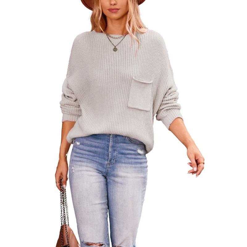 

Женский зимний однотонный свободный свитер с карманом и круглым вырезом большого размера XL абрикосовый