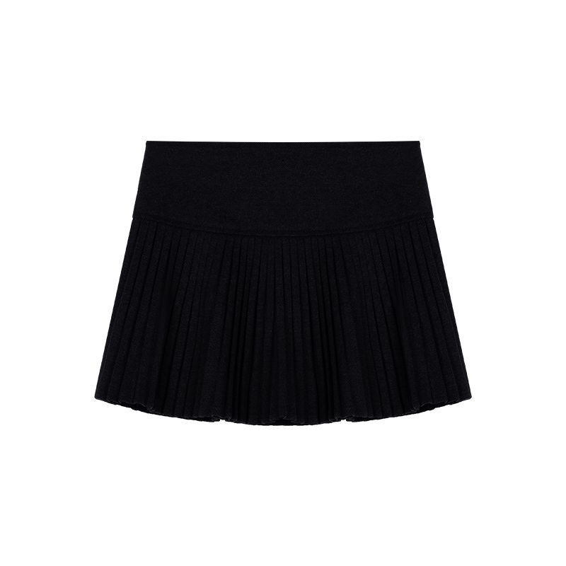 

Woolen Fashion Tape Winter Knitting Gray Pleated Skirt Black M