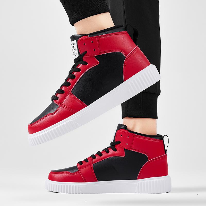 Fashion Fashion Red Mens High-top Sneakers Comfortable Leather Sports Shoes Men Unisex Sneakers Hip-Hop Shoes For Men Zapatillas Hombre