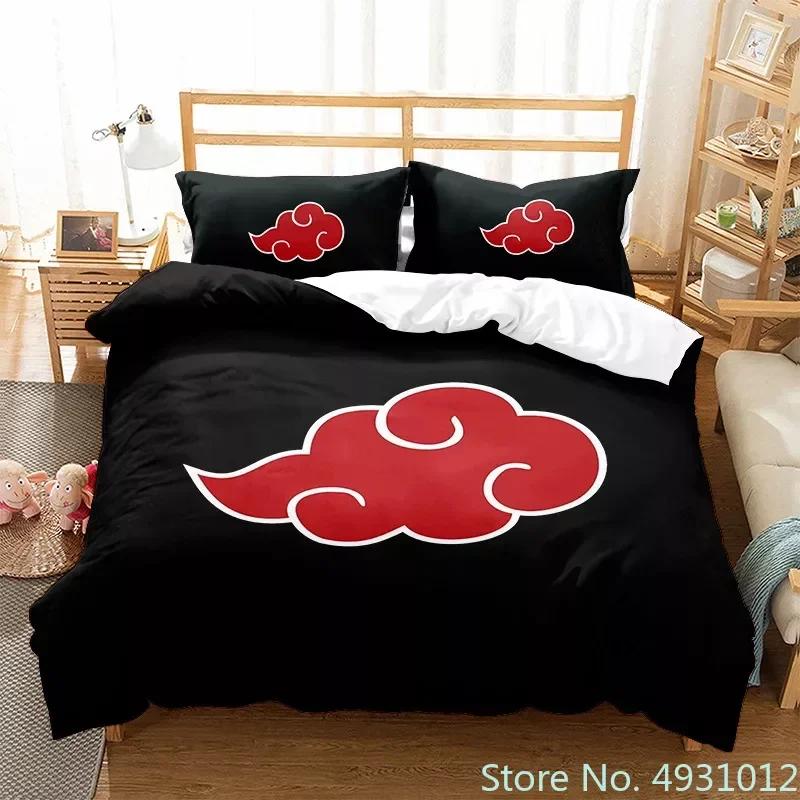 Red Cloud N-Naruto Logo Vortex Bedding Set Pillowcase Anime Bedclothes 3D Printed Kids Adult Boys Quilt Duvet Cover Gift