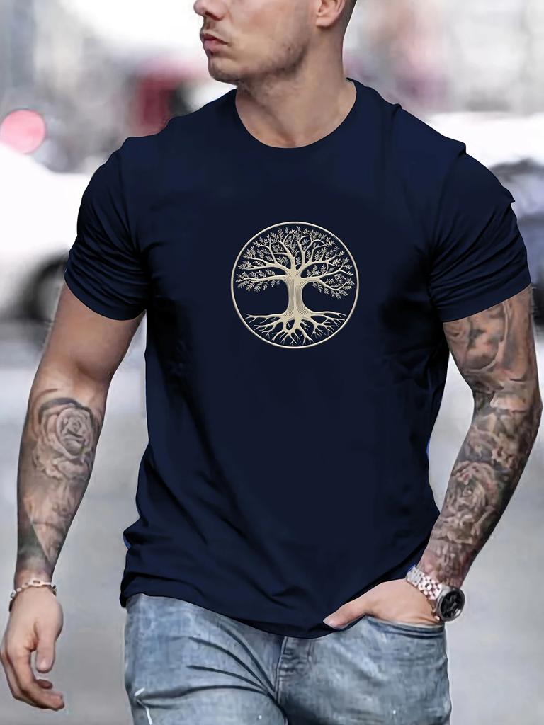 Mens summer fashion casual sports loose pattern printed sports round neck short sleeved Tshirt top