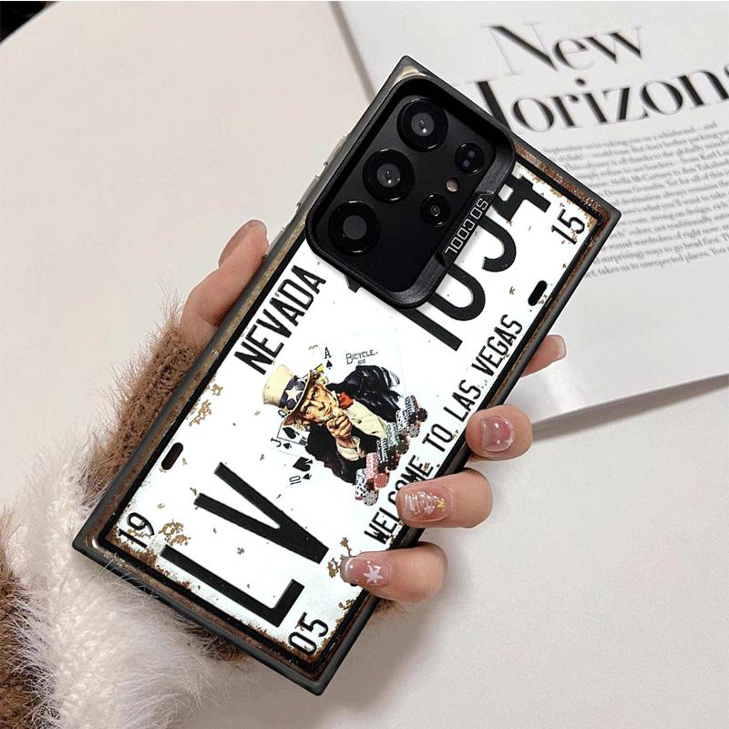 Retro Vintage License Plate Soft Phone Case for Samsung Galaxy S24 S25 FE S26 Edge S23 Ultra S22 Plus S21 + Shockproof Cover Bac