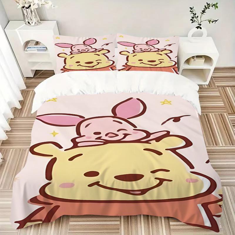Piglet Pooh Bear Adventure Print 3Pcs Bedding Set,Duvet Cover with 2 Bedro,Pillowcase Home Birthday Gift