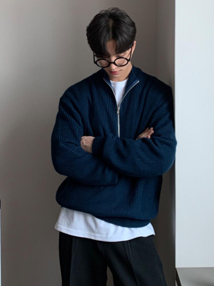 Herren Strickjacke im koreanischen Stil mit halbem Reißverschluss: Herbsttrend, gutaussehender & vielseitiger Strick-Rollkragenpullover mit Stehkragen.