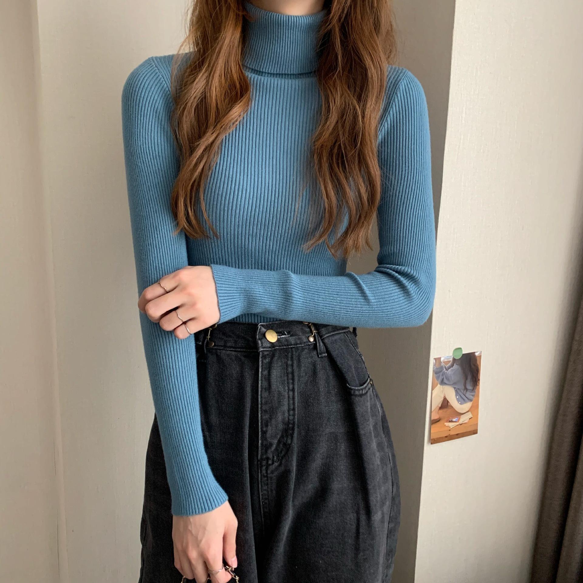 Ребристый пуловер женский свитер джемпер зимняя тонкая водолазка вязаные свитера женский мягкий теплый трикотаж с длинными рукавами свитер one size 980₽