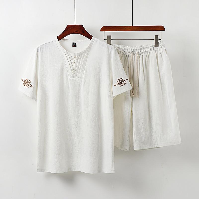 Letní tanga pánský oblek z bavlny a lnu Letní prádlo čínského stylu s krátkým rukávem