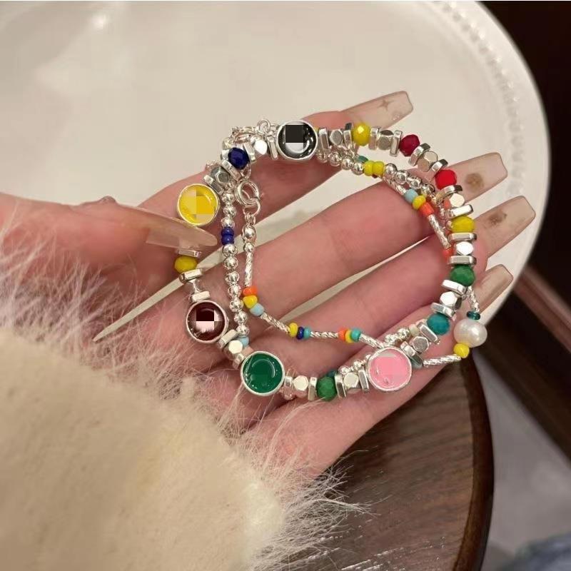 Broken Silver, Rainbow Smiley Face, Beaded Bracelet, Women'S Niche Versatile, Sweet Temperament Stacked, Absolutely Worn Accessories
