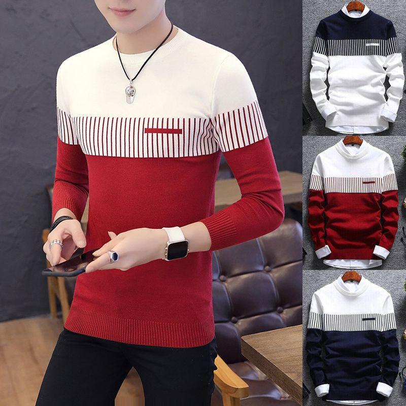 Men's Casual Round Neck Striped Knitwear Jumper With Slim Fit Design